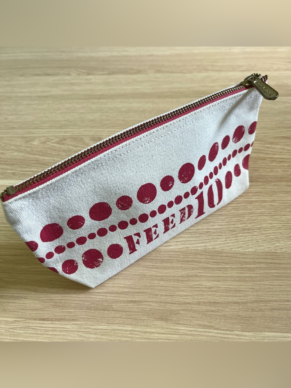 Clarins x FEED Canvas Cosmetic Pouch in Red Dot Print NEW